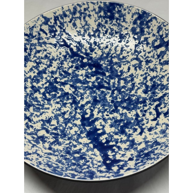 Revol France Collector’s Edition Hand Painted Blue Cream Spongeware Pottery Bowl For Sale - Image 4 of 10