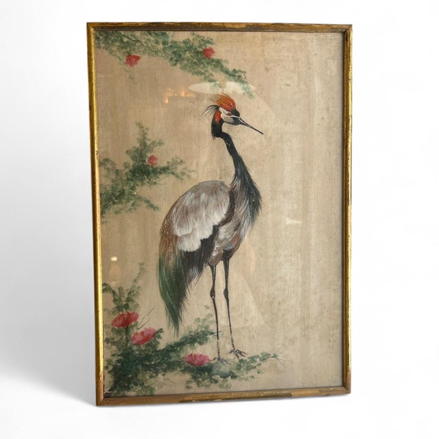 French-style herons with Asian inspiration. Painted on wooden panels, created in the early 20th century. Original gilded...