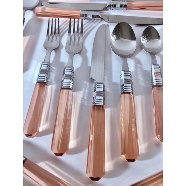Vintage Blush Coral Pink Lucite Stainless Flatware - Set ...