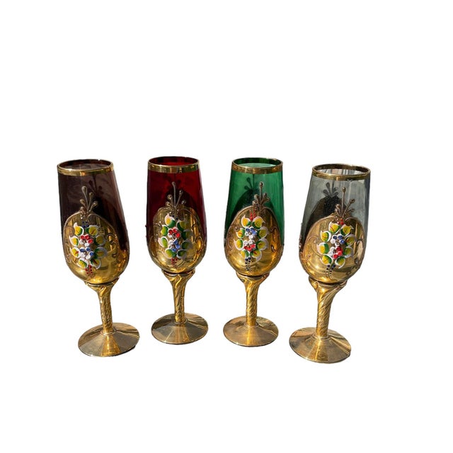MURANO GOLD 24K HAND DECORATED ムラノ 灰皿 Vintage Murano Style Tre Fuochi Fluted Champagne Glasses