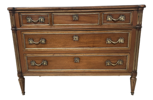 Louis XVI Style Mahogany Chest of Drawers with Grey Veined Marble Top
