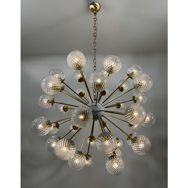 Metal 21st Century Nova Satin Brass Clear Balloton Murano Sputnik Chandelier by Fabio LTD For Sale - Image 7 of 9