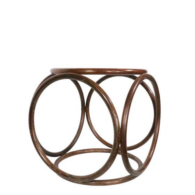 Traditional Mid 20th Century Bentwood and Cane Stool Ottoman Att. To Thonet For Sale - Image 3 of 7