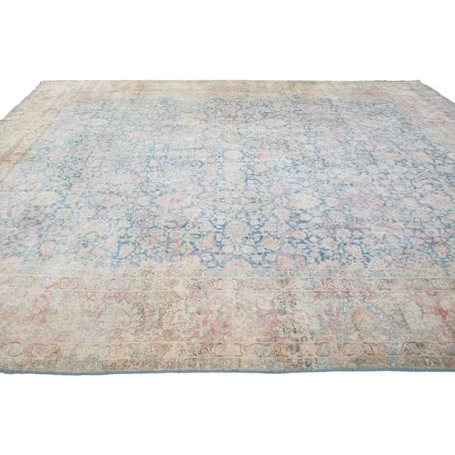 1960s 1960s Vintage Kerman Shabby Chic Navy Blue Handmade Floral Wool Rug For Sale - Image 5 of 11