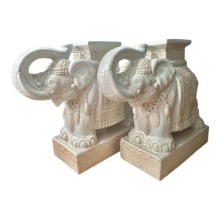 1960’s White Chinoiserie Elephant Garden Stools Large 21.5' - A Pair For Sale