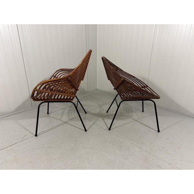 Mid-Century Modern Rattan Easy Chairs attributed to Rohé Noordwolde Netherlands 1960s, Set of 2 For Sale - Image 3 of 18