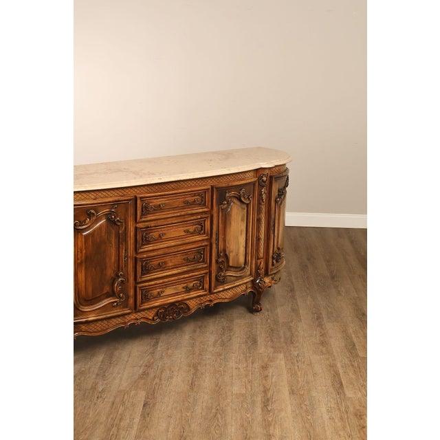 French Louis XV Style 106" Long Marble Top Walnut Sideboard For Sale - Image 9 of 18