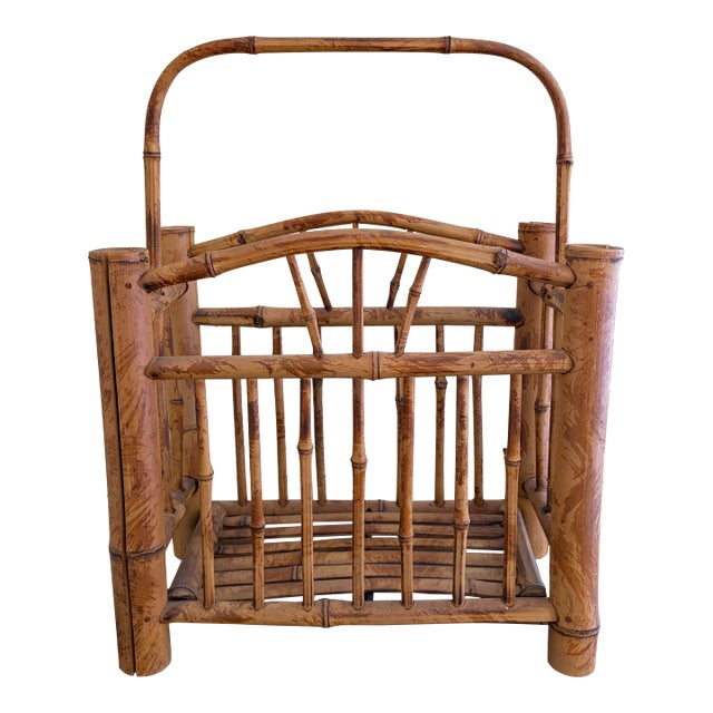Mid-Century Bamboo Magazine Stand in the Palm Beach Manner For Sale
