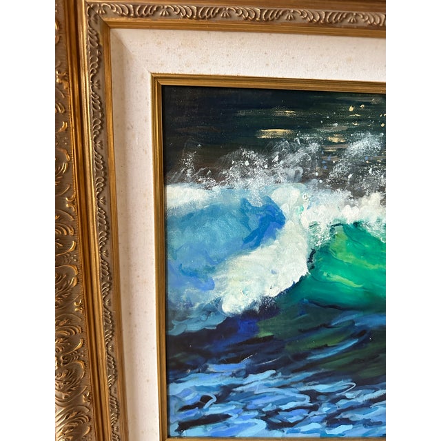 Abstract ocean painting. Framed in a gold frame with and signed on back. Dated, 2024.