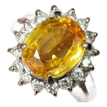 Late 20th Century Gia Yellow Sapphire & 0.48ct Diamond Platinum Ring 7.5g Size 6 For Sale