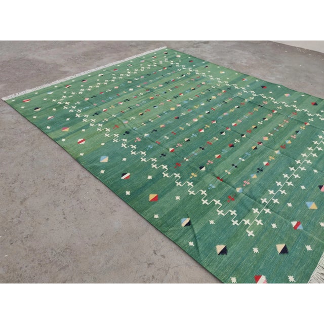 Not Yet Made - Made To Order Handmade Cotton Vegetable Dyed Green Shooting Star Rug - 10'x14' For Sale - Image 5 of 11