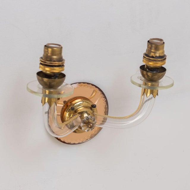 Metal 1930s French Art Deco Lucite Two-Arm Sconces - a Pair For Sale - Image 7 of 11