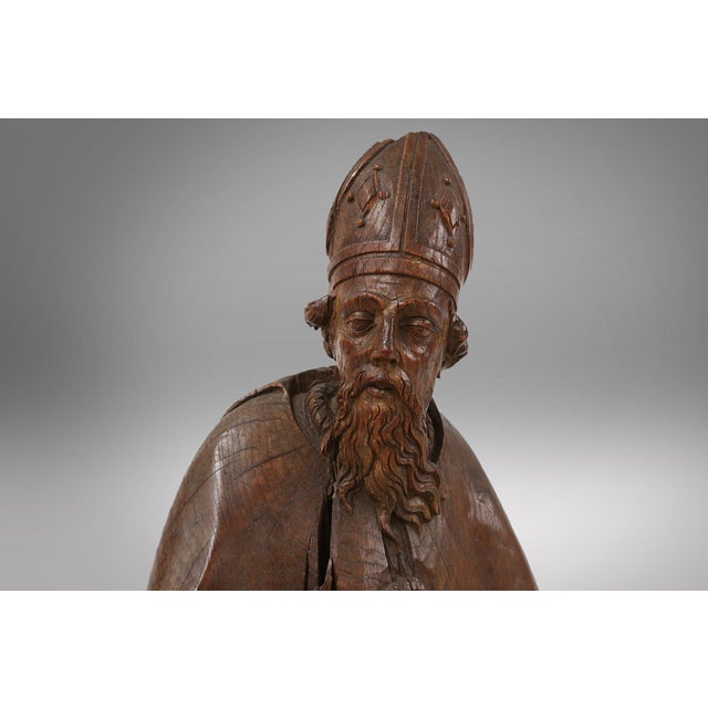 French Artist, Antique Statue of Saint Eligius, 1500s, Wood For Sale - Image 3 of 18