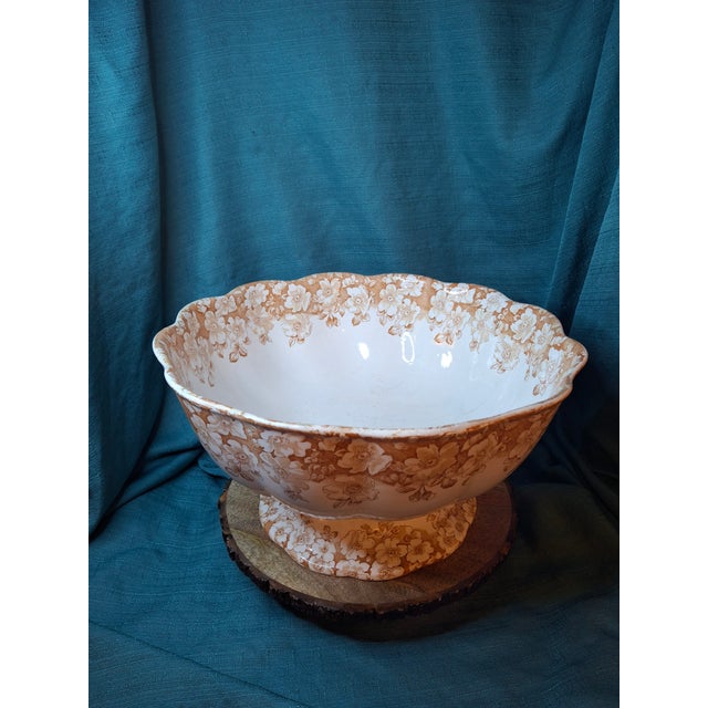 Ceramic Antique Furnivals Rustic Punch Bowl 1893 Royal Semi Porcelain Brown Transferware 16" For Sale - Image 7 of 15