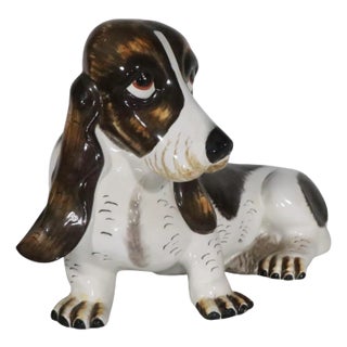 Glazed Majolica Basset Hound Made in Italy C. 1970/80's For Sale