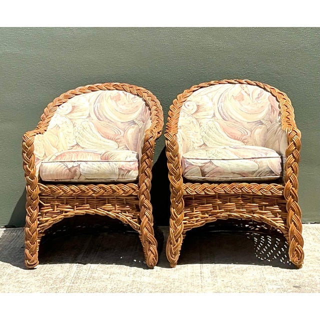 Vintage Braided Rattan Armchairs - A Pair For Sale - Image 15 of 17