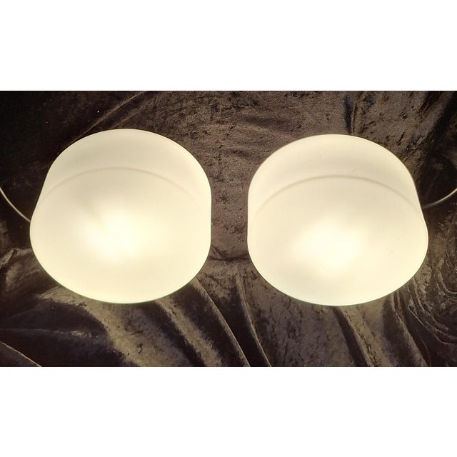 Contemporary Vintage Minimalist Ceiling Lamps with White Metal Brackets and White Opal Glass Shades by Zumtobel, 1990s, Set of 2 For Sale - Image 3 of 8