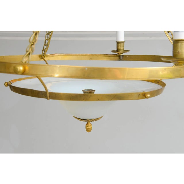Antique Swedish Brass Fixture With Opaline Glass in the Neoclassic Manner For Sale In New York - Image 6 of 10