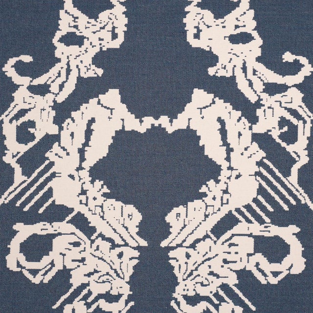 Schumacher Sample - Schumacher Reversible Digital Damask Fabric In Denim For Sale - Image 4 of 6