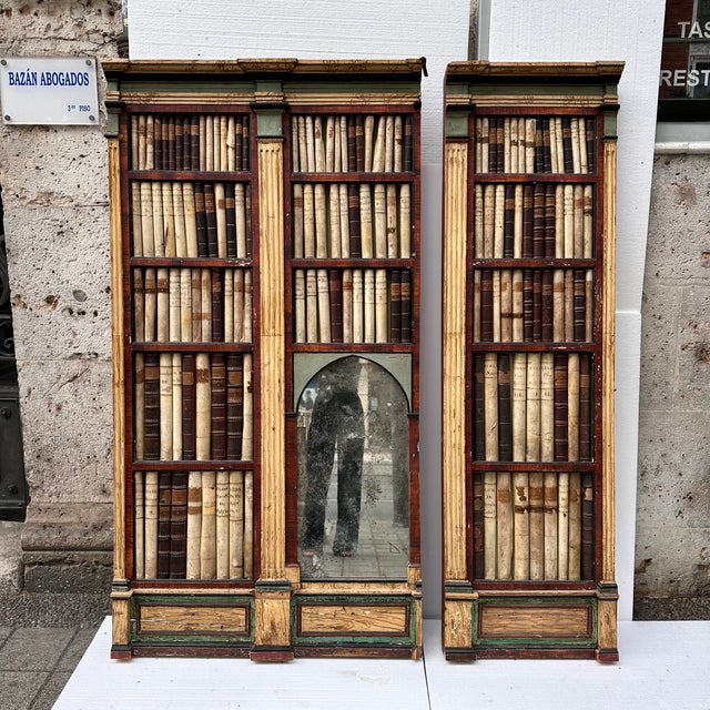 Glass 19th Century Trompe L'oeil Panels in Wood, Mirror and Leather, England, Set of 2 For Sale - Image 7 of 18