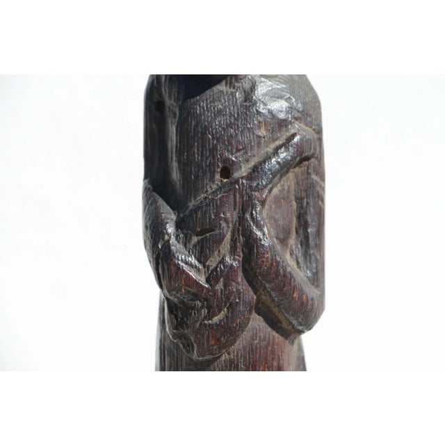 Wood 18th Century Wooden Flemish Musician Playing Instrument Mounted on Brushed Steel Base For Sale - Image 7 of 13