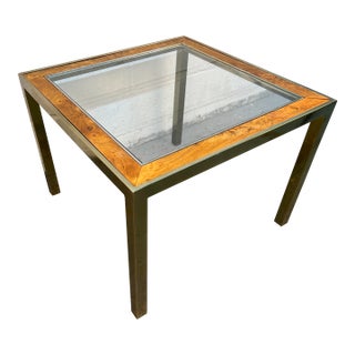 Mid 20th Century Brass & Burl Accented Glass Side Table For Sale
