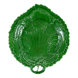 English Greenware Majolica Twig Handled Leaf Shaped Server or Vide-Poche