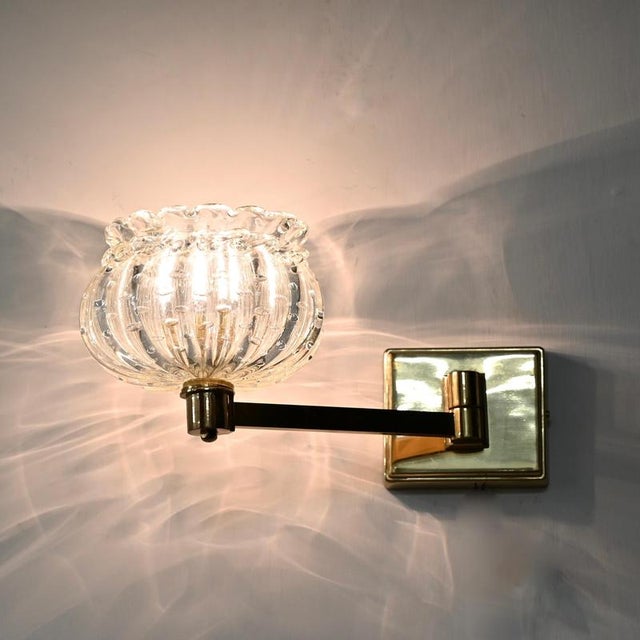 Large Adjustable Murano Glass and Brass Flower Sconces from Barovier, Italy, 1940s, Set of 2 For Sale - Image 16 of 18