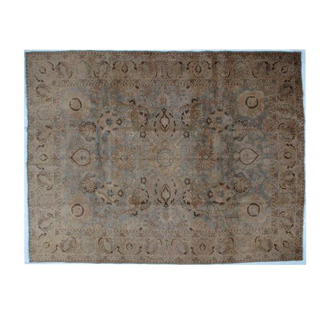 Sky Blue Early 20th Century Antique Persian Tabriz Rug - 8′4″ × 12′ For Sale - Image 8 of 9