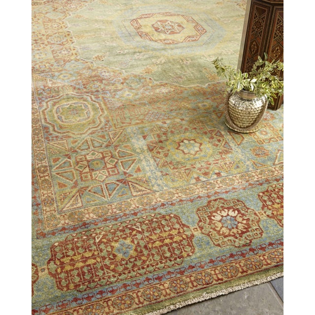 Traditional Exquisite Rugs Mamluk Hand knotted Wool Green/Light Blue Rug-9'x12' For Sale - Image 3 of 5