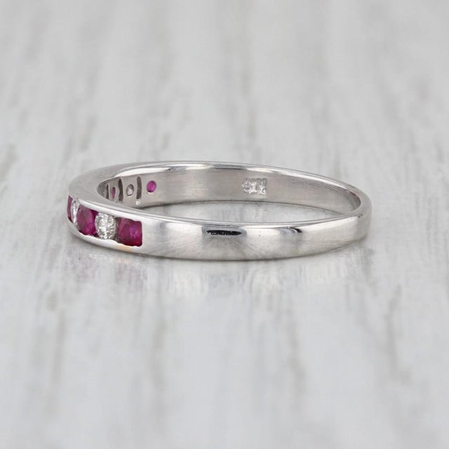 0.40ctw Diamond Ruby Wedding Band 14k White Gold Size 6.5 Stackable Wedding Band For Sale In Greensboro - Image 6 of 7