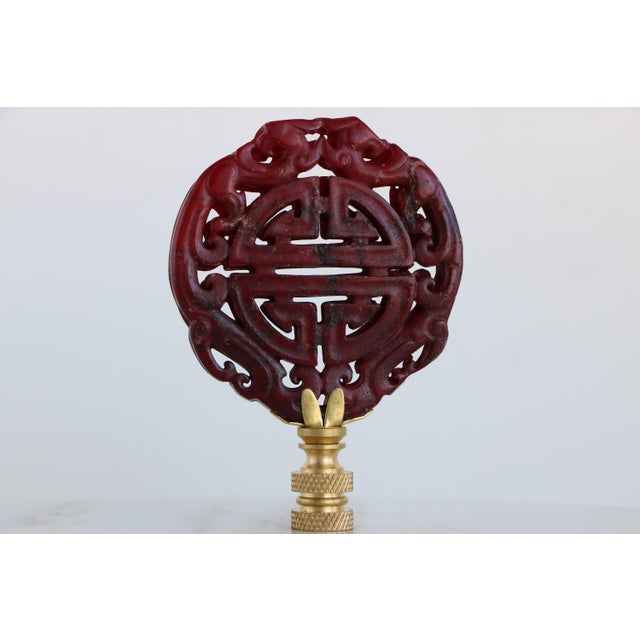 Chinoiserie Chinese Longevity Symbol Lamp Finial on Brass Hardware For Sale - Image 3 of 4