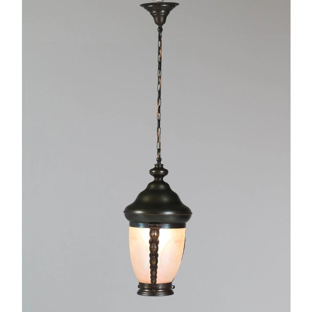 Art Nouveau Dutch Brass & Glass Pendant Lamp, 1900s For Sale - Image 10 of 14