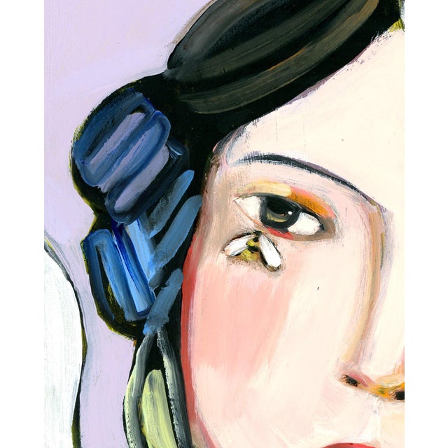 Girl With Rabbit, Abstract Cubist Portrait Oil Painting, Signed For Sale - Image 6 of 7