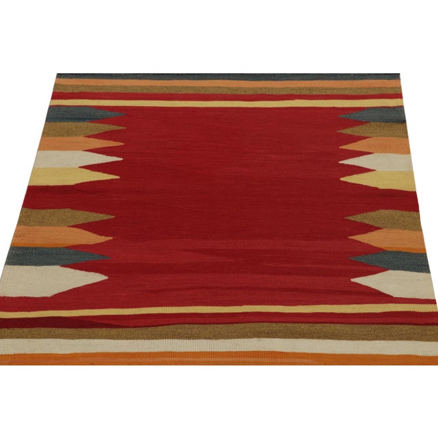Tribal 1980s Vintage Sofreh Kilim Rug in Red With Colorful Geometric BOrders For Sale - Image 3 of 6