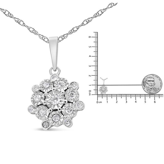 Early 21st Century .925 Sterling Silver 1/4 cttw Diamond Floral Cluster Pendant Necklace For Sale - Image 5 of 5