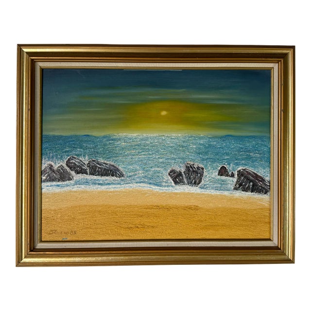 1980"s Scheno Ocean Sunrise Seascape Oil Painting, Framed For Sale