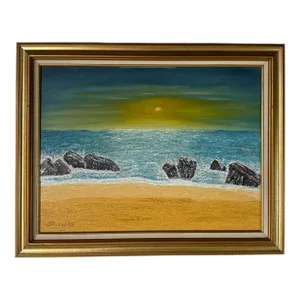 1980"s Scheno Ocean Sunrise Seascape Oil Painting, Framed