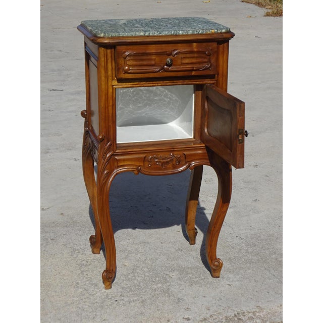 Antique Louis XV Style Walnut Bedside Table with Marble Top, 1950s For Sale - Image 9 of 18