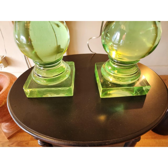 1990s 1990s Green Solid Glass Lamp - a Pair For Sale - Image 5 of 5