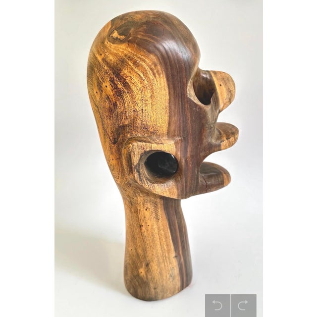 Mid 20th Century Vintage Abstract Modern Wooden Head Bust Sculpture For Sale - Image 5 of 12