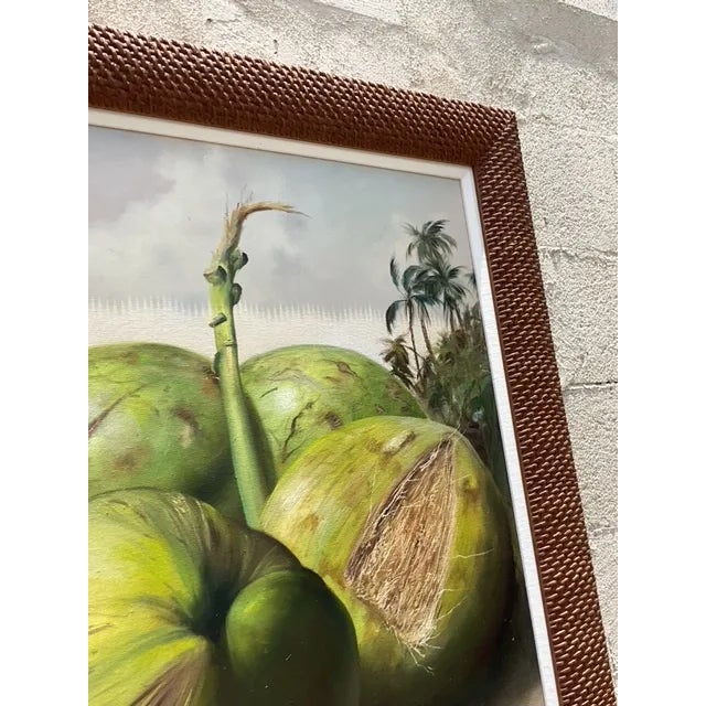 Early 21st Century Vintage Boho Monumental Contemporary Original Oil Painting of Coconuts, Framed For Sale - Image 5 of 10