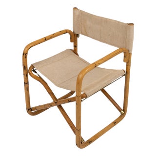 Mid-Century Modern Folding Director Chair in Bamboo and Fabric, Italy, 1960s For Sale