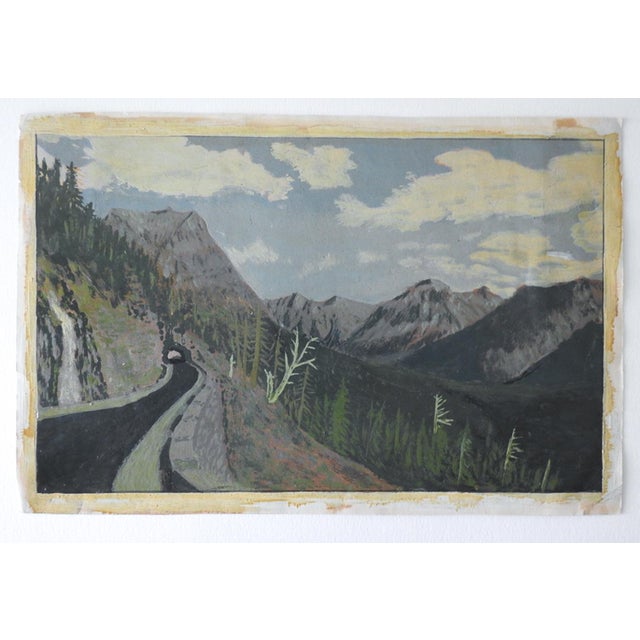 Rustic 1940s Outsider Folk Art Mountain Road Landscape Painting For Sale - Image 3 of 3