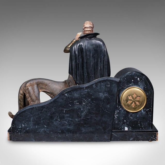 1930s Large Vintage Figural Mantle Clock, French, Onyx, Pair of Garnitures, Art Deco For Sale - Image 5 of 12