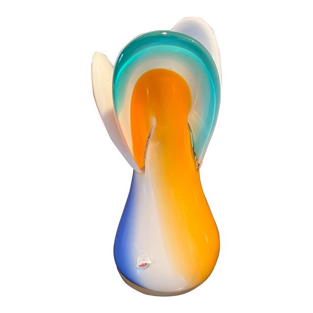 1970s Signed Murano Colorful Flower Vase For Sale