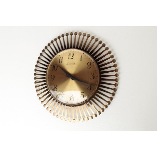 Mid-Century Brass Sunburst Wall Clock, 1960s For Sale - Image 4 of 9