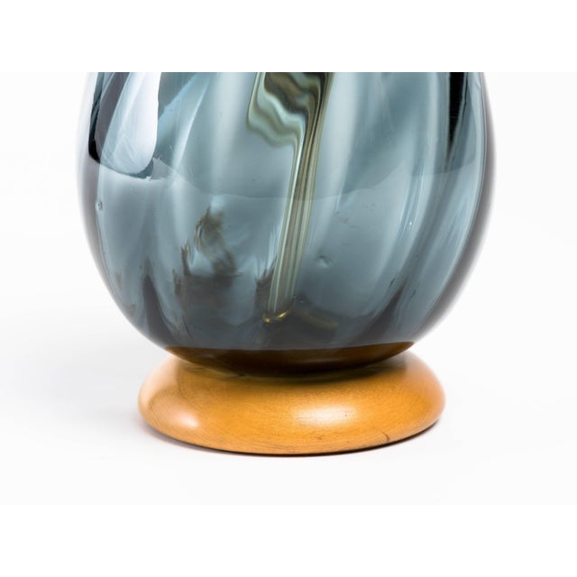 Mid-Century Modern Blenko Smoky Blue Glass Bottle Lamp For Sale - Image 3 of 9