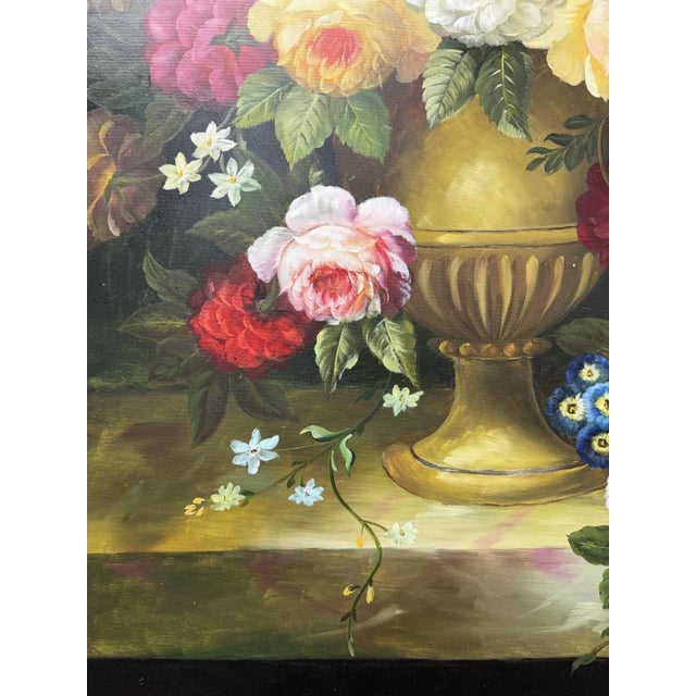 Late 20th Century Late 20th Century Large Original Vibrant Floral Still Life Oil on Canvas For Sale - Image 5 of 12