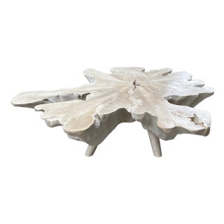 Andrianna Shamaris Amorphous Bleached Teak Wood Mid Century Style Coffee Table For Sale